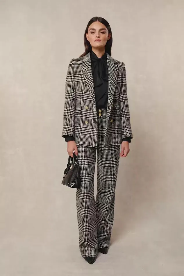 Women High Waisted Straight Trouser Large Scale Prince Of Wales Mono Holland Cooper Tailoring Women High Waisted Straight Trouser Large Scale Prince Of Wales Mono Holland Cooper Tailoring