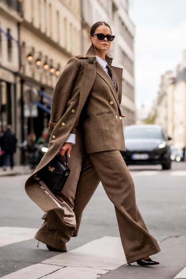 Women High Waisted Wide Leg Trouser Large Scale Brown Herringbone Holland Cooper Trousers Women High Waisted Wide Leg Trouser Large Scale Brown Herringbone Holland Cooper Trousers