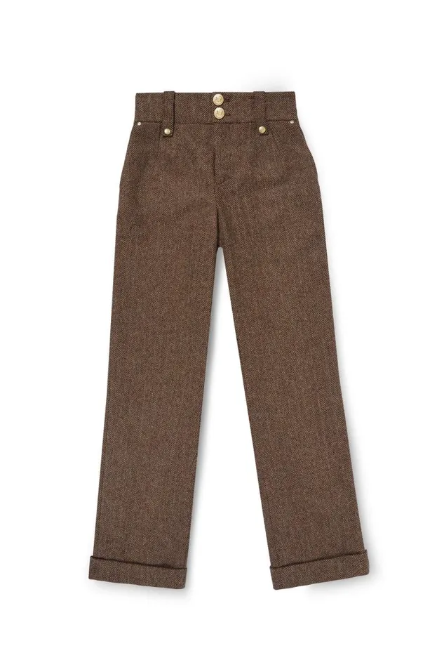 Women High Waisted Wide Leg Trouser Large Scale Brown Herringbone Holland Cooper Trousers Women High Waisted Wide Leg Trouser Large Scale Brown Herringbone Holland Cooper Trousers