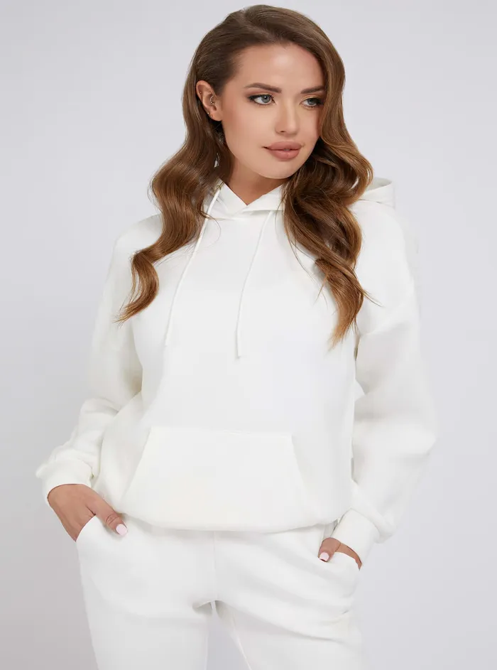 Women Hoodies GUESS Eco White Brenda Active Logo Hoodie Jumper