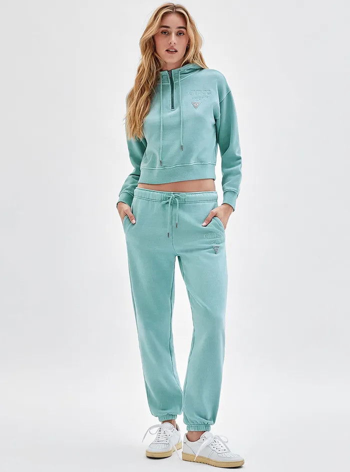 Women Hoodies GUESS Guess Originals Teal Olivia Logo Hoodie Jumper Women Hoodies GUESS Guess Originals Teal Olivia Logo Hoodie Jumper
