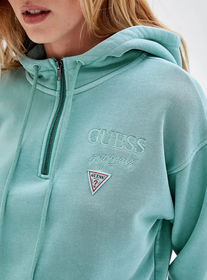 Women Hoodies GUESS Guess Originals Teal Olivia Logo Hoodie Jumper Women Hoodies GUESS Guess Originals Teal Olivia Logo Hoodie Jumper