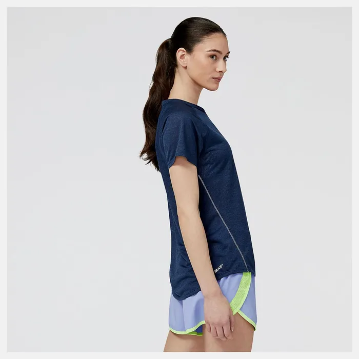 Women Impact Run Short Sleeve Natural Indigo Heather New Balance Shirts