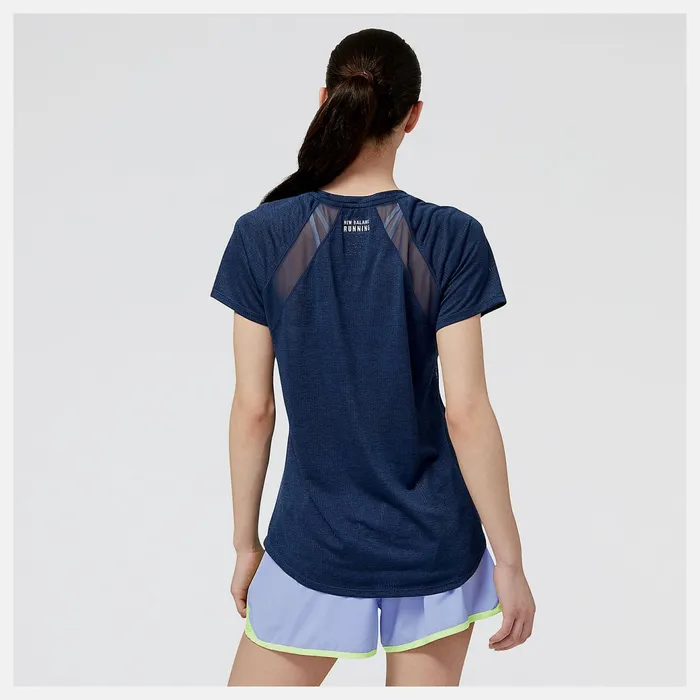 Women Impact Run Short Sleeve Natural Indigo Heather New Balance Shirts