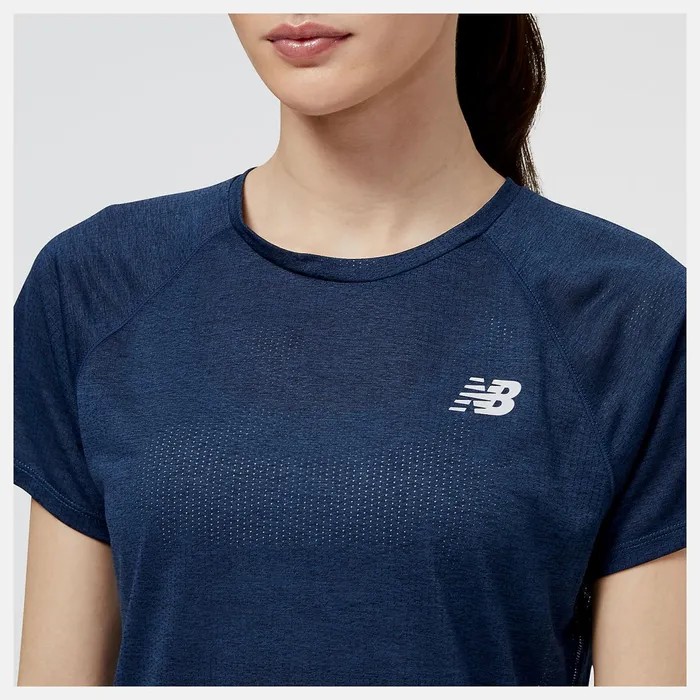 Women Impact Run Short Sleeve Natural Indigo Heather New Balance Shirts