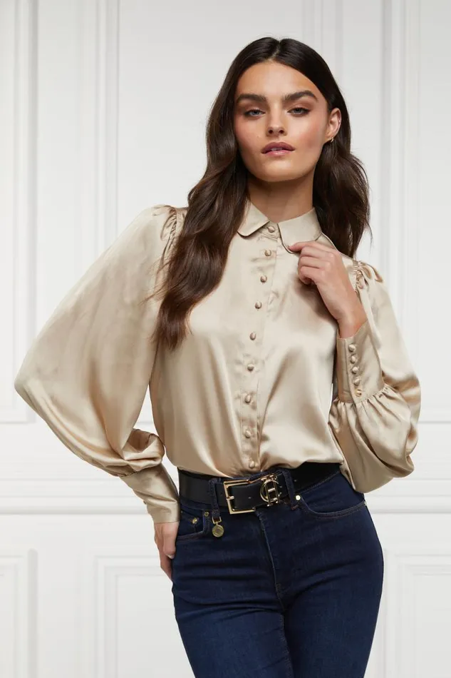 Women Isla Satin Shirt Champagne Holland Cooper Shirts and Blouses
