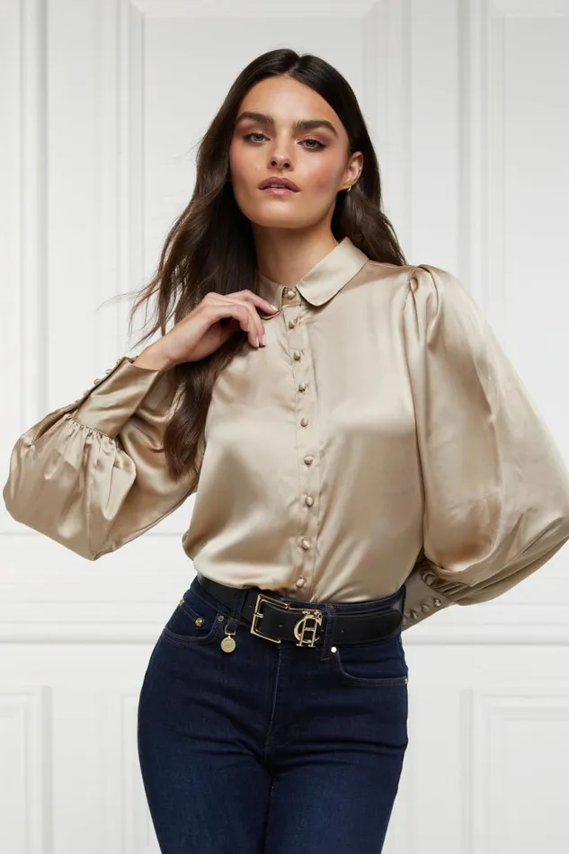 Women Isla Satin Shirt Champagne Holland Cooper Shirts and Blouses Women Isla Satin Shirt Champagne Holland Cooper Shirts and Blouses