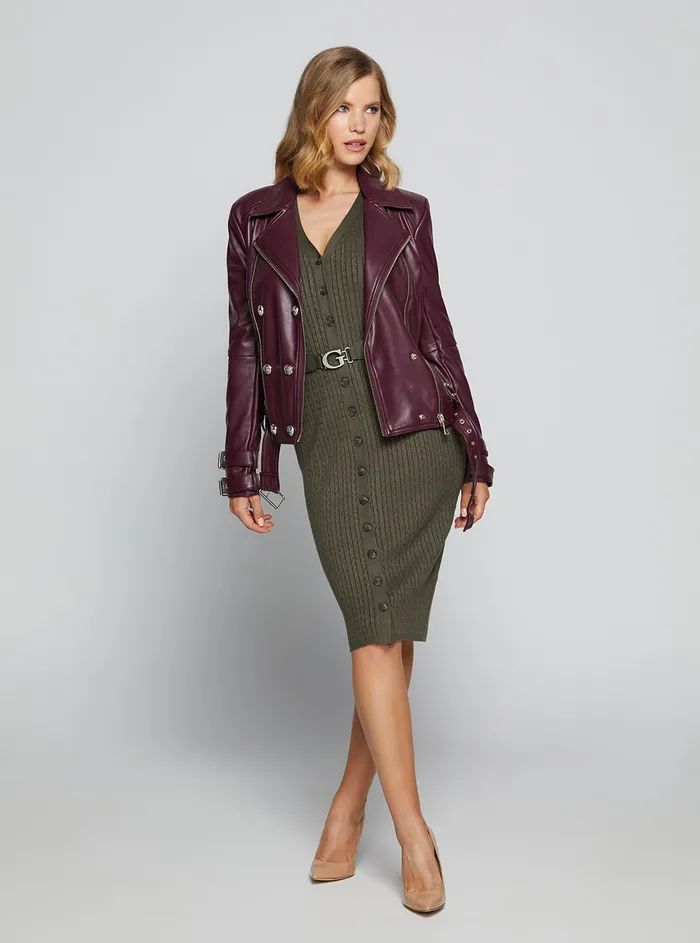 Women Jackets and Coats GUESS Wine Olivia Moto Jacket