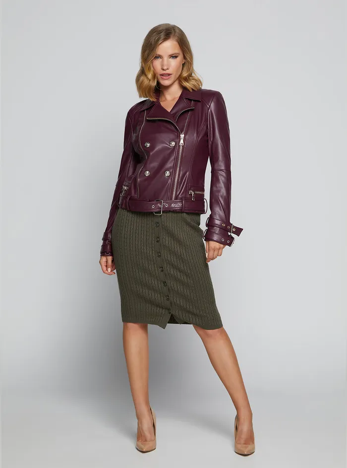 Women Jackets and Coats GUESS Wine Olivia Moto Jacket