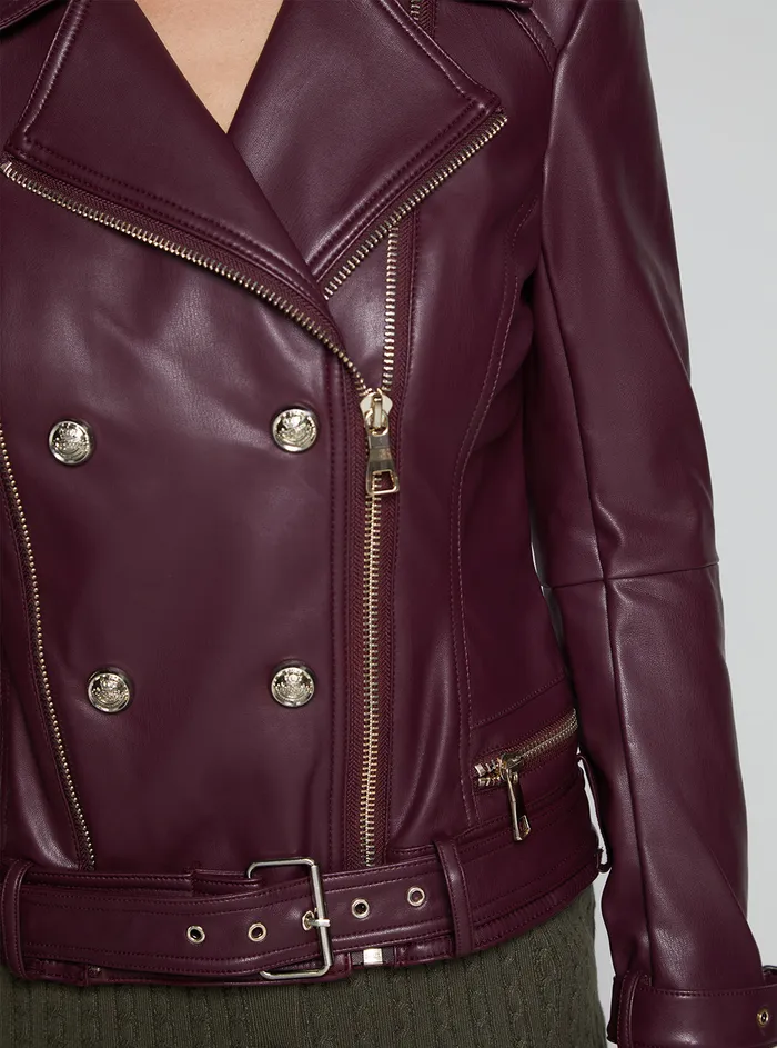 Women Jackets and Coats GUESS Wine Olivia Moto Jacket