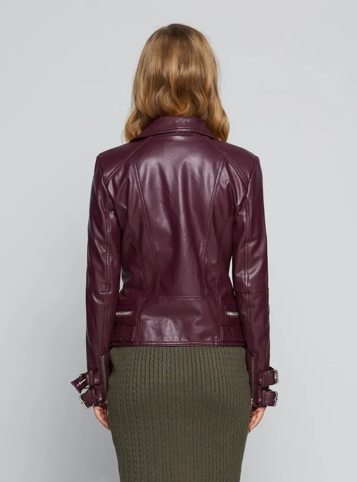 Women Jackets and Coats GUESS Wine Olivia Moto Jacket
