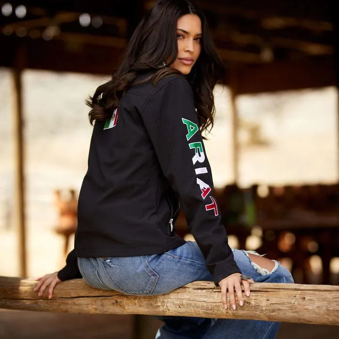 Women Jackets and Vests Ariat Classic Team Softshell MEXICO Jacket Black Women Jackets and Vests Ariat Classic Team Softshell MEXICO Jacket Black