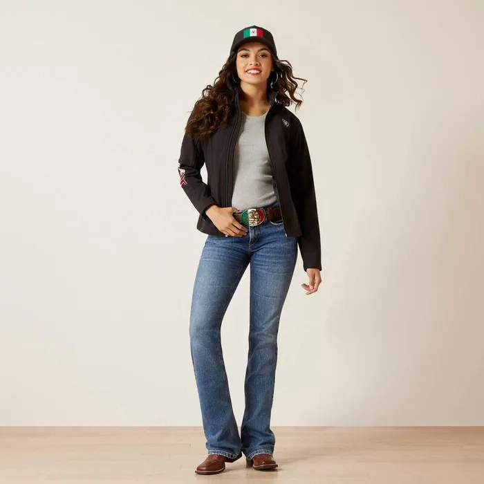 Women Jackets and Vests Ariat Classic Team Softshell MEXICO Jacket Black Women Jackets and Vests Ariat Classic Team Softshell MEXICO Jacket Black