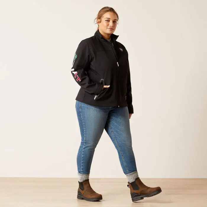 Women Jackets and Vests Ariat Classic Team Softshell MEXICO Jacket Black Women Jackets and Vests Ariat Classic Team Softshell MEXICO Jacket Black