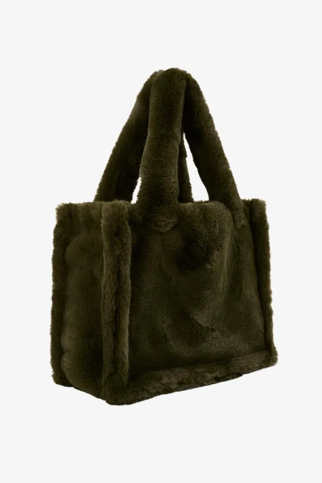Women JADE Faux Fur Tote Bag Dark Olive LAMARQUE Bags Women JADE Faux Fur Tote Bag Dark Olive LAMARQUE Bags