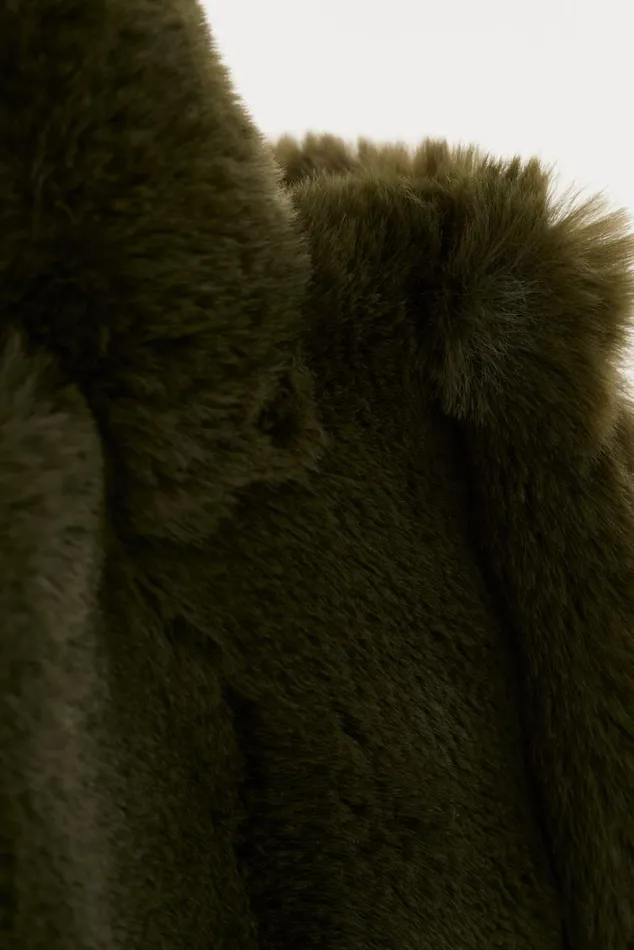 Women JADE Faux Fur Tote Bag Dark Olive LAMARQUE Bags Women JADE Faux Fur Tote Bag Dark Olive LAMARQUE Bags