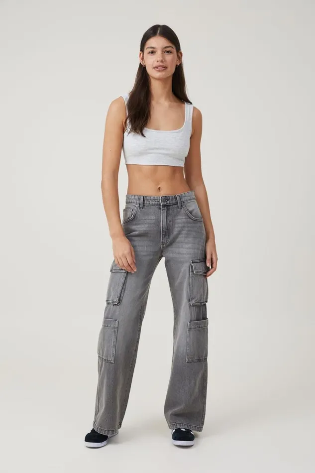 Women Jeans Cotton On Cargo Wide Leg Jean Shadow Grey