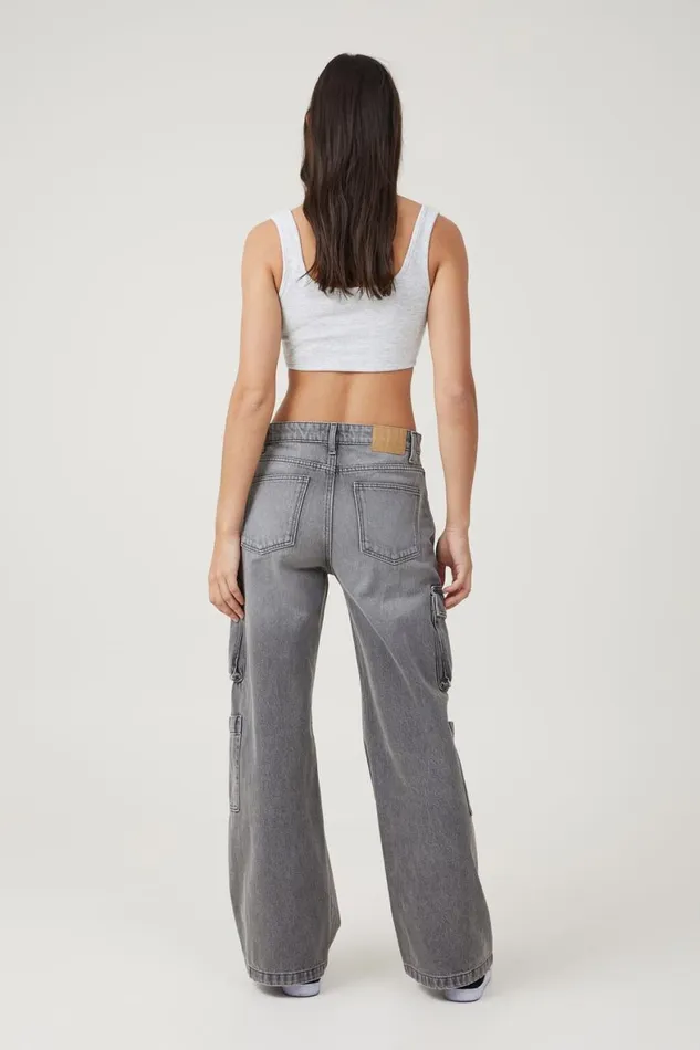 Women Jeans Cotton On Cargo Wide Leg Jean Shadow Grey