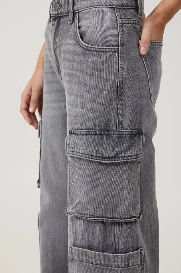 Women Jeans Cotton On Cargo Wide Leg Jean Shadow Grey