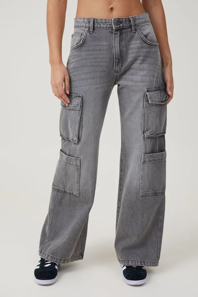 Women Jeans Cotton On Cargo Wide Leg Jean Shadow Grey