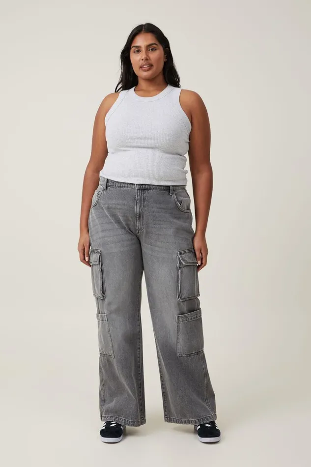 Women Jeans Cotton On Cargo Wide Leg Jean Shadow Grey