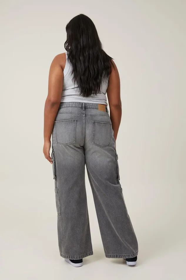 Women Jeans Cotton On Cargo Wide Leg Jean Shadow Grey
