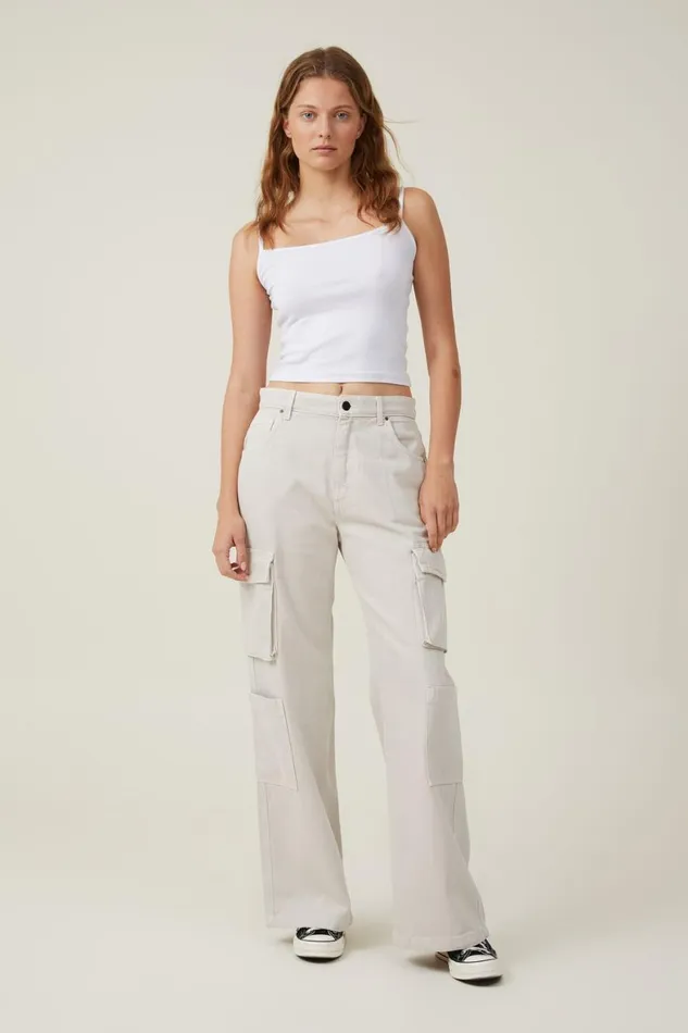 Women Jeans Cotton On Cargo Wide Leg Jean Soft Taupe
