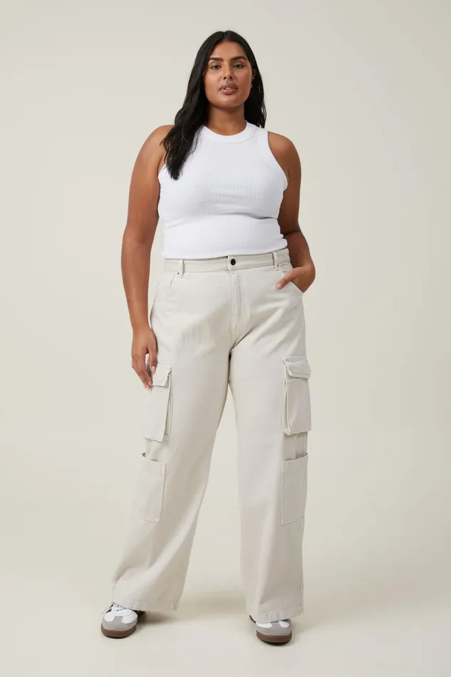 Women Jeans Cotton On Cargo Wide Leg Jean Soft Taupe