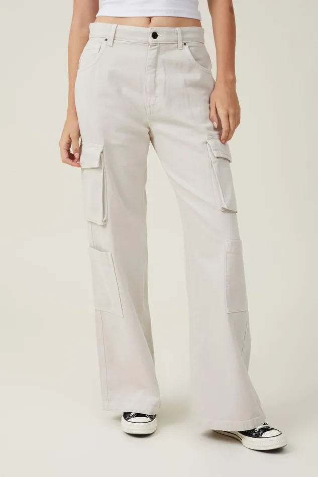 Women Jeans Cotton On Cargo Wide Leg Jean Soft Taupe