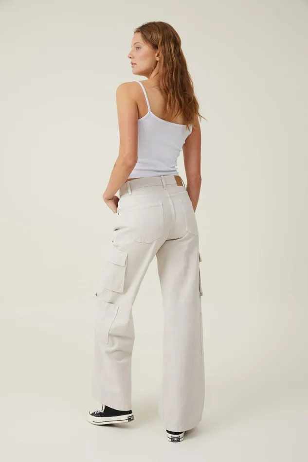 Women Jeans Cotton On Cargo Wide Leg Jean Soft Taupe
