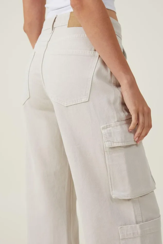 Women Jeans Cotton On Cargo Wide Leg Jean Soft Taupe