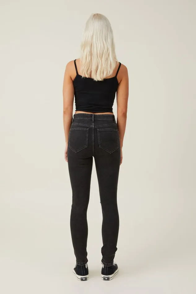 Women Jeans Cotton On High Rise Skinny Jean Graphite Black Rip
