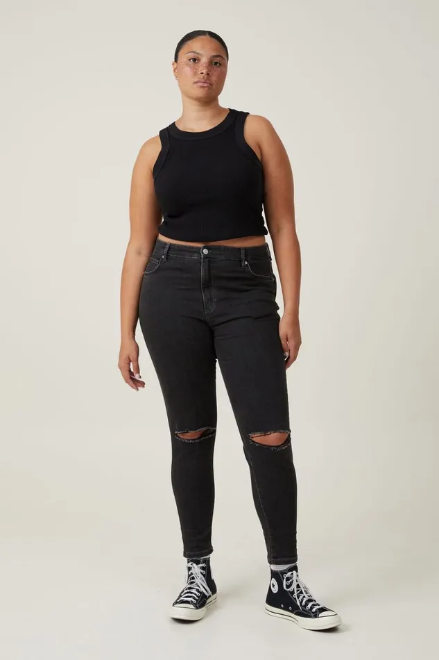 Women Jeans Cotton On High Rise Skinny Jean Graphite Black Rip