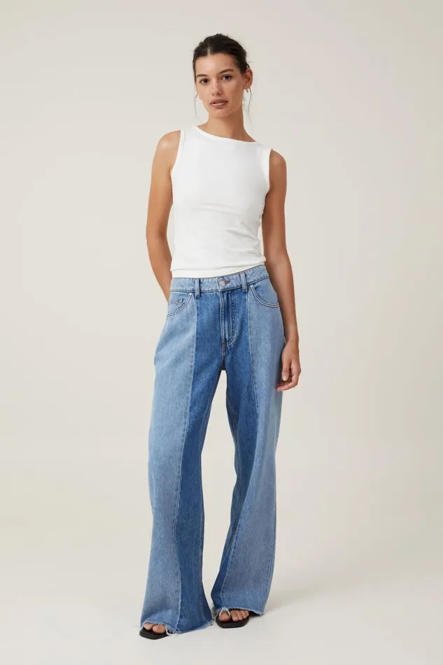 Women Jeans Cotton On Relaxed Wide Leg Jean Sea Bluebells Bluepanel