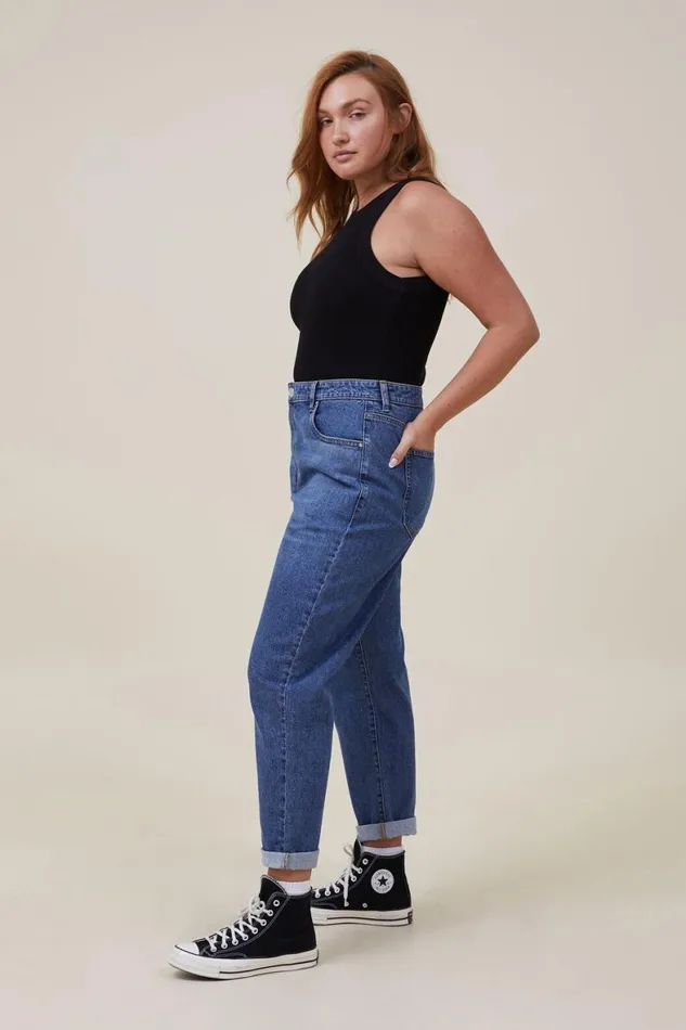 Women Jeans Cotton On Stretch Mom Jean Misty Blue