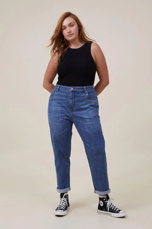 Women Jeans Cotton On Stretch Mom Jean Misty Blue