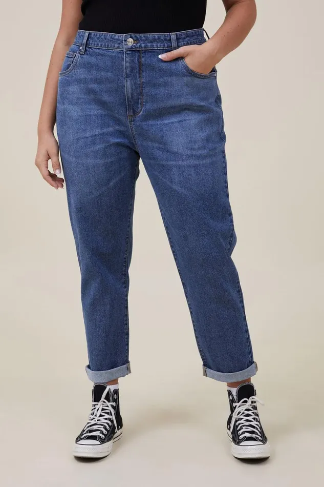 Women Jeans Cotton On Stretch Mom Jean Misty Blue
