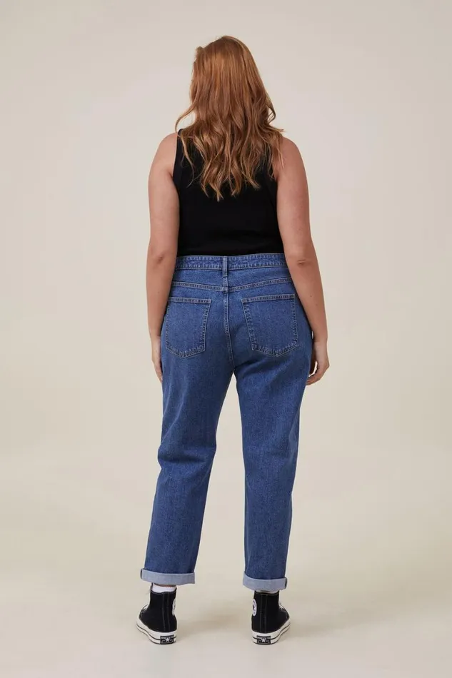 Women Jeans Cotton On Stretch Mom Jean Misty Blue