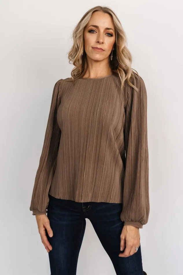 Women Jewel Pleated Top Brown Baltic Born Blouses and Shirts