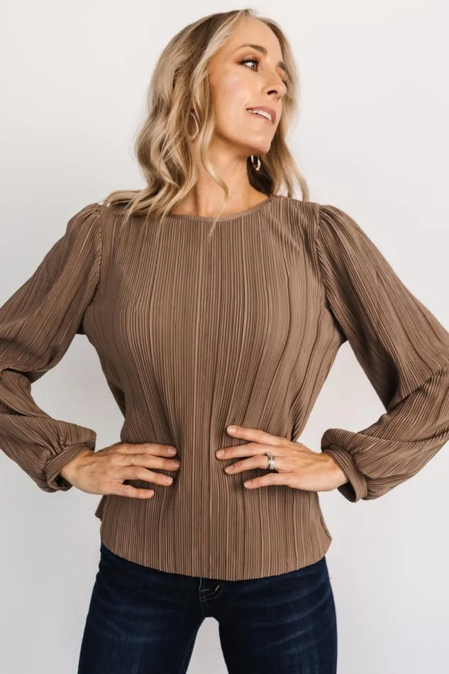Women Jewel Pleated Top Brown Baltic Born Blouses and Shirts