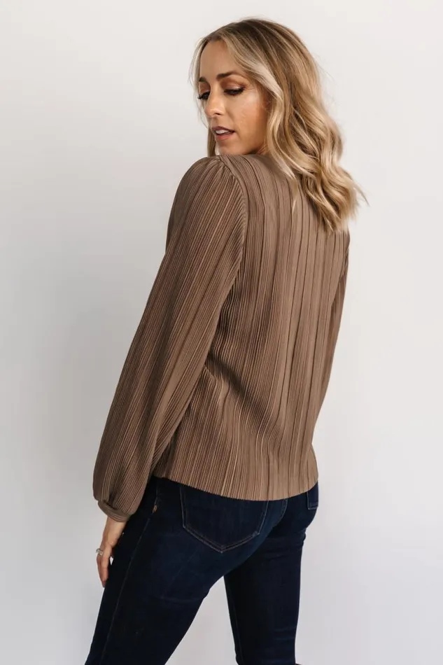 Women Jewel Pleated Top Brown Baltic Born Blouses and Shirts
