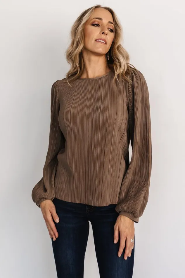 Women Jewel Pleated Top Brown Baltic Born Blouses and Shirts