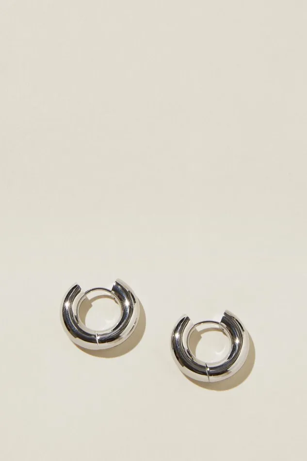 Women Jewelry Cotton On Waterproof Mid Hoop Earring Stainless Steel Tube
