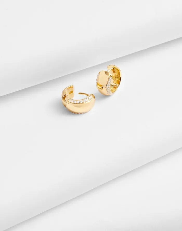 Women Jewelry Madewell DemiFine Pronged Crystal Huggie Hoop Earrings 14k Gold