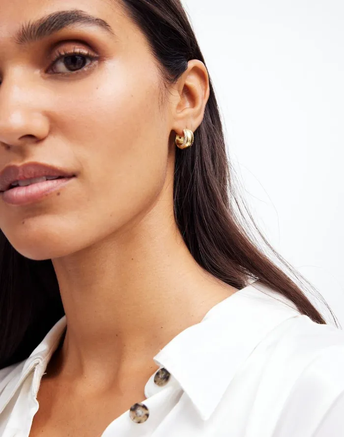 Women Jewelry Madewell DemiFine Pronged Crystal Huggie Hoop Earrings 14k Gold