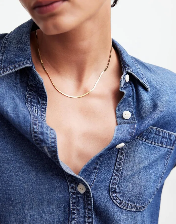 Women Jewelry Madewell DemiFine Skinny Herringbone Chain 14k Gold