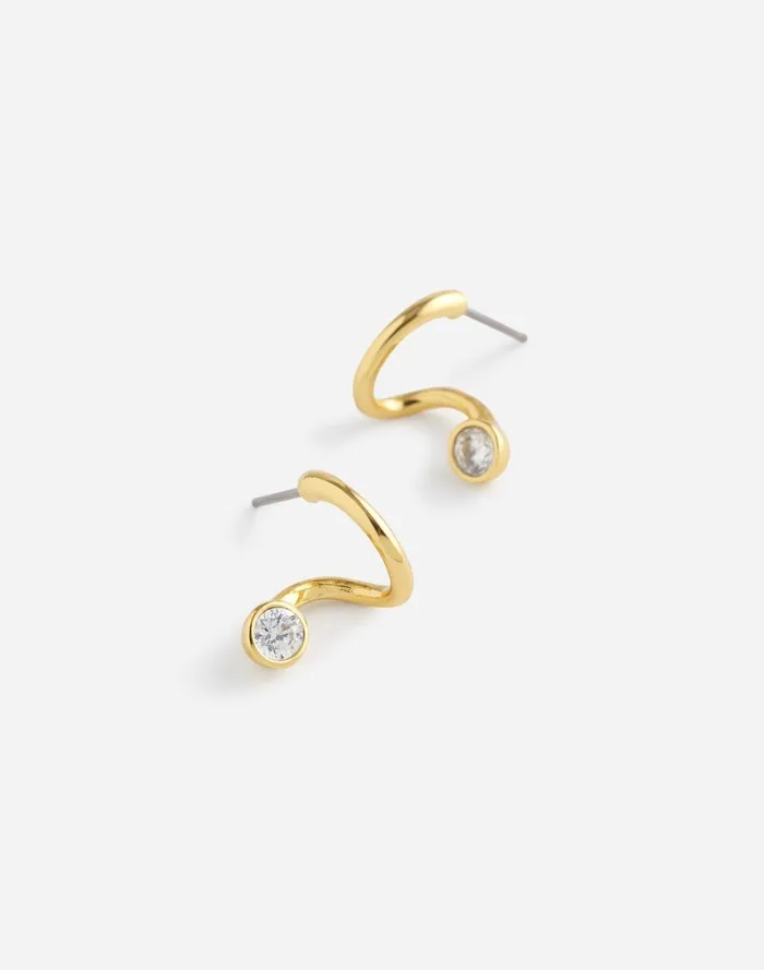 Women Jewelry Madewell Floating Crystal Huggie Hoop Earrings Pale Gold