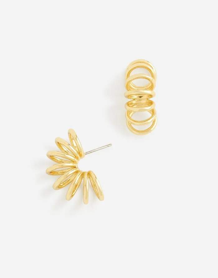 Women Jewelry Madewell MultiRing Small Hoop Earrings Pale Gold