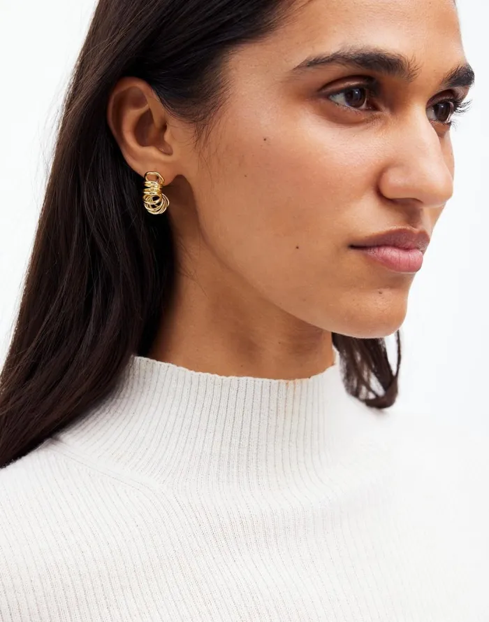 Women Jewelry Madewell MultiRing Small Hoop Earrings Pale Gold