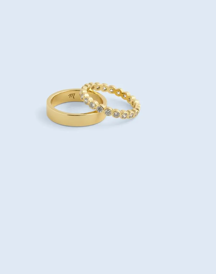 Women Jewelry Madewell The Tennis Collection Bezel Set Crystal Stacking Ring Set Pale Gold
